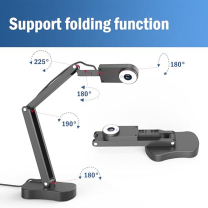 8MP USB Document Camera, Auto Focus, LED Light, Image Reversal, Built-in Mic, Mac OS, Windows, Chromebook for Distance Learning, Remote Teaching, Web Conferencing, Live Demo - color: Grey