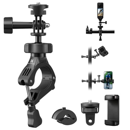 K&F CONCEPT Handlebar Bike Motorcycle Mount, 360° Rotation Camera Clamp Mount with 1/4" Screw Compatible with Hero 13/12/11/10, Osmo Action 6 5 4 Pro, 360 X5 X4 and Smartphones - style: One Ball Joint