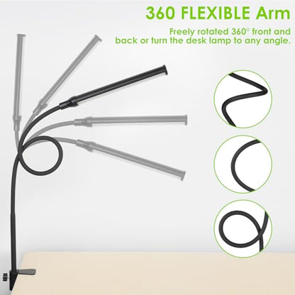 ShineTech LED Desk Lamp with Clamp, Clip On Desk Lamp for Home Office, 4000K Natural White & 11 Brightness Level, Flexible Gooseneck Architect Desk Light, Eye Caring Reading Lamp with USB Adapter - color: 4000K- Cool White