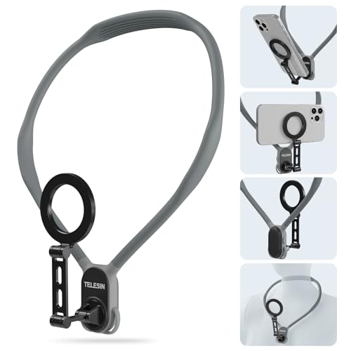 TELESIN Magnetic Phone Neck Mount, Neck Phone Holder POV/Vlog Selfie Mount | Hand Free Phone Neck Holder Chest Stand Strap Video Recording for iPhone Series Android Phones (Gray (Max Size))