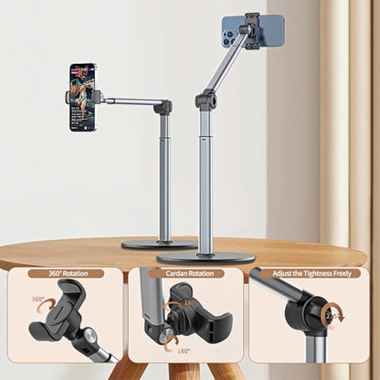 yAyusi Vlogging Kit for iPhone/Android, 13.7 in Long Overhead Phone Mount, Microphone/Remote Control, Flexible Articulating Arm Phone Mount for Desk for Live Streaming, Meeting, Cooking, Filming - size: Microphone