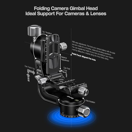 Leofoto Camera Gimbal Head, Aluminum Folding Gimbal Head with 3/8"-16 Hole and 1/4"-20 Threaded for Mounting Tripod/LED Panels/Monitors/Microphones, Max Load to 25kg/55.12lb (PG-2-Black) - color: PG-2-Black-Max Load 55.12lb