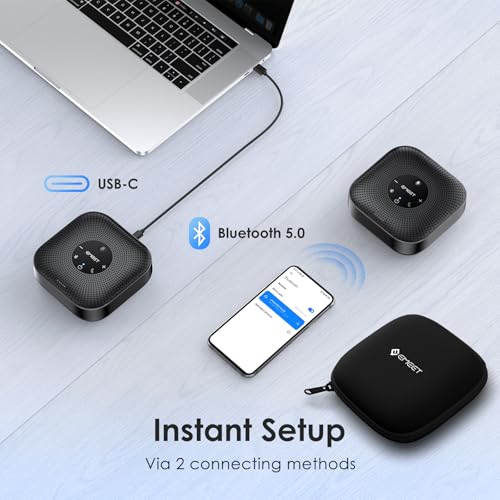 EMEET Conference Speakerphone M0 Plus, 4 AI Mics 360° Voice Pickup, Noise Reduction, USB C Speaker, Bluetooth Conference Speaker for 8 People w/Daisy Chain for 16 Compatible with Leading Software - size: Advanced M0 PLUS for 8 People