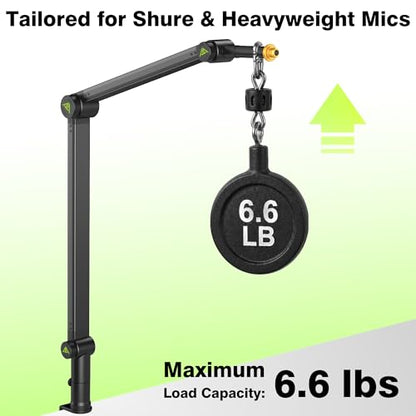 AA AUDIO ACCESSORY Design for Shure SM7B SM7dB MV7 Never-Sag Mic Boom Arm, Extra-Long 950mm Reach, 6.6lbs Load Capacity, Gear-Lock Suspension Microphone Stand Desk Mount for Blue Yeti Rode Heavy Mics - color: Black