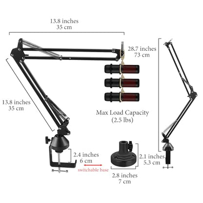 GEEKRIA for Creators Microphone Boom Arm Compatible with HyperX QuadCast, QuadCast S, SoloCast Suspension Stand Mic Arm Mount with Table Flange Adapter, Mic Stand Desk Mount