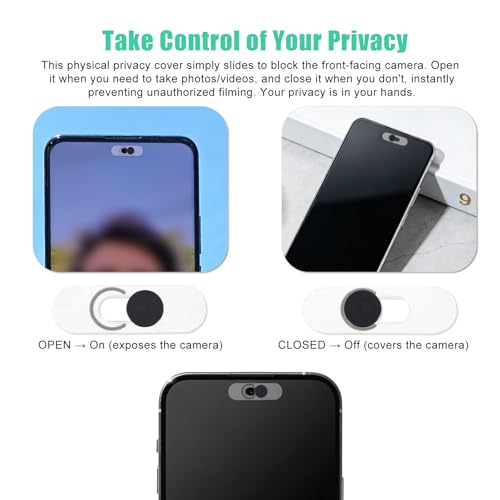 2pcs Cell Phone Front Camera Cover for Android Pixel Galaxy iPad, Centered Single Camera Slide Privacy Protection Web Cam Protector for Computer Laptop Ultra-Thin Webcam Cover (Black)