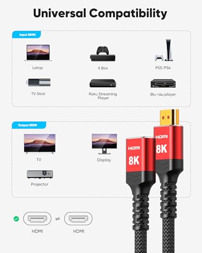 Highwings 8K 4K HDMI Extender Cable, Short HDMI Extension Cable 2.1 4K@30Hz/ 60Hz/ 120Hz, Ultra high Speed HDMI Adapter Male to Female Compatible with PS5 Roku Stick Blu Ray Player HDTV Laptop 1FT - color: Red, size: 1 feet, style: 8k 1pack