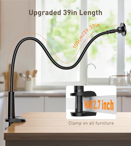 Magnetic Gooseneck Phone Holder Mount for iPhone 17/16/15/14/13/12 - Magnetic Stand Tabletop Clamp 360°Rotation Adjustable for Office/Home Compatible with iPhone 17 16 15 14 13 12 Mini Plus Pro Max - style: Mount + Black