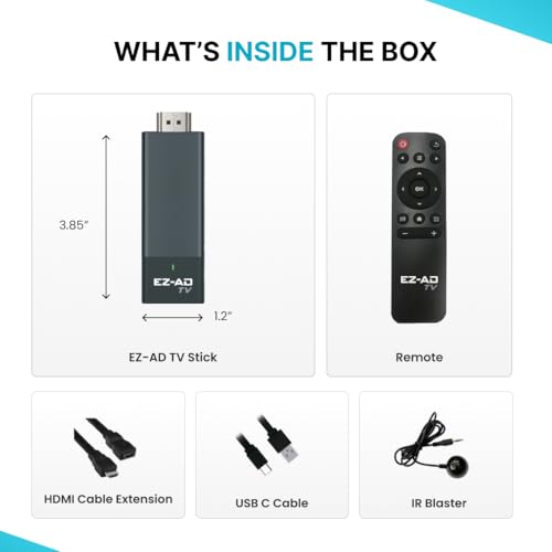 EZ AD TV - AI Digital Signage Stick - Cloud Controlled AI Digital Signage Media Player - AI Creates Content On Digital Display Board - Powerpoint uload 4K Media Player + Mobile App W/Template Builder