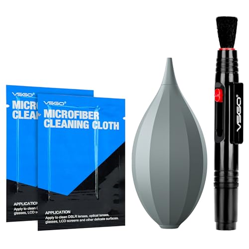 VSGO 4-in-1 Camera Cleaning Kit for Canon, Nikon, Sony DSLR Cameras, Air Blower, Lens Brush Pen, Microfiber Cloths (VS-A13E)