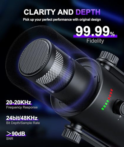 Dynamic Gaming Microphone | USB/XLR Dual Mode | RGB Boom Arm Mic Kit with One‑Touch Mute, Headphone Monitor, Gain Control | for Streaming, Podcast, PC, PS4/PS5, Recording