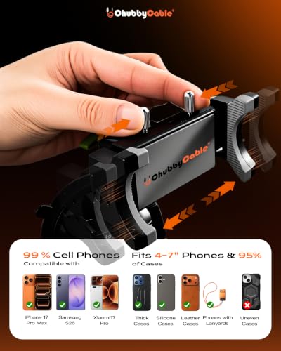 chubbycable ChubbyGrip Car Phone Holder 360° Adjustable Cell Phone Car Mount Ultra-Durable Metal Car Phone Mount for Windshield, Suction Cup Phone Mount for iPhone Samsung All Smartphone, Clamp - color: ChubbyGrip Pro (Clamp)-Orange