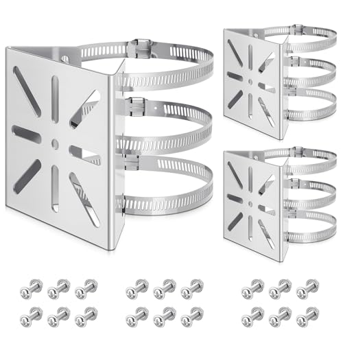 MorningRo 3 Pcs Universal Vertical Pole Mount for Security Camera Stainless Steel Wall Mounting Bracket with 6 Loop Metal Pole Bracket for CCTV Camera Indoor Outdoor Solar Panel LED Wall/ Stage Light