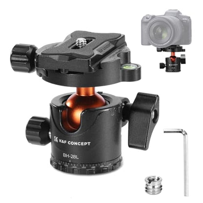 K&F CONCEPT Professional 28mm Metal Tripod Ball Head 360 Degree Rotating Panoramic with 1/4 inch Quick Release Plate Bubble Level for Tripod Monopod Slider Camera Camcorder up to 22 pounds - size: 10 kg Capacity