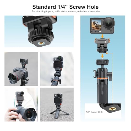 Cold Shoe Adapter Mount for DJI Osmo Nano/Action 6, Magnetic Quick Release Hot Shoe Mount w 1/4" Thread Tripod Adapter, 180° Tilt Camera Accessories for DSLR Vlog Dual Camera Shooting Content Creator
