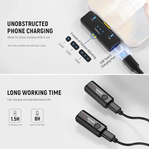 NEEWER Wireless Lavalier Microphone for iPhone Android Tablet PC Laptop 131ft/40m Range Noise Cancellation Omnidirectional Mic for Vlogging Live Streaming (1x RX + 2x TX), KM23