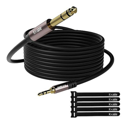3.5mm to 6.35mm Stereo Audio Cable 150 Feet, 1/4 to 1/8 inch Headphone Cable Jack, Hi-Fi Sound, Gold Plated Connectors, OFC Core, Black Cable (with 5 pcs Cable Ties) - size: 150 Feet