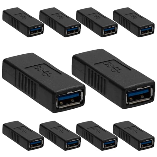 Cmple - USB 3.0 Female to Female Coupler Adapter Straight Bridge USB Type-A Jack to Jack Extension Connector Converter SuperSpeed 5 Gbps Data Transfer Charger Cable Extender - 10 Pack - size: 10 Pack, style: USB 3.0 A Female to A Female