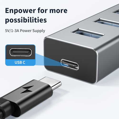 atolla Aluminum 7-Port USB 3.0 Hub with 1m Extension Cable - 5Gbps High-Speed Data Transfer for MacBook Pro, Laptop, PC, Gaming Setup-Gray - color: Gray
