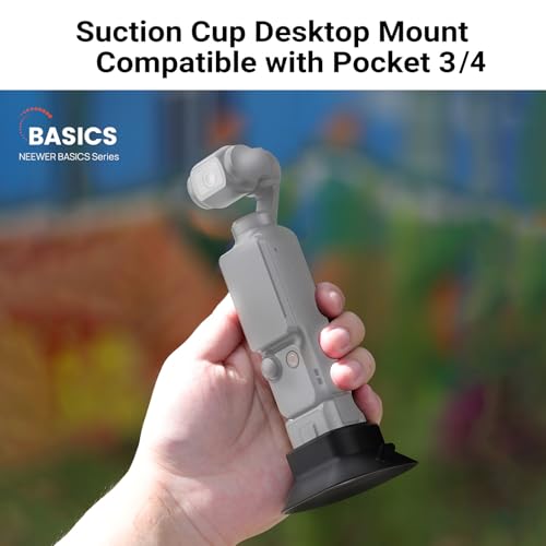 NEEWER Basics AC023 Suction Cup Base Mount Compatible with DJI Osmo Pocket 4 & Pocket 3 Gimbal Camera, Silicone Table Holder ø 64mm Nonslip Soft Stable Accessories, Supports Battery Handle Charging - style: AC023