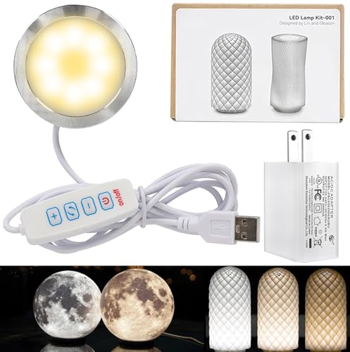LED Lamp Kit 001 for Bambu Lab H2S/P2S/P1P/A1 Makerworld 3D Prints | 5V USB Powered, 3000K Warm White, Power-Off Color Storage, Adjustable Brightness & Color, with UL 5V1A USB Charger - color: 1PC+