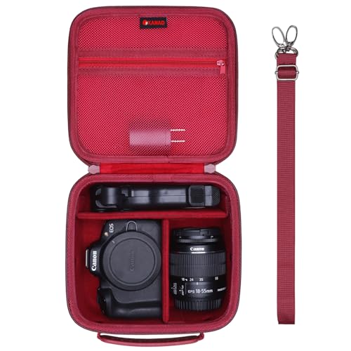 XANAD Hard Camera Case Bag Compatible with Canon EOS Rebel T7/ T100/ R50/ R50 V/RP/ R8/ R6 Mark II/ R7/ R10 DSLR Mirrorless Cameras, for Canon Sony Kodak Panasonic Nikon DSLR Mirrorless Camera, Red - color: Wine Red