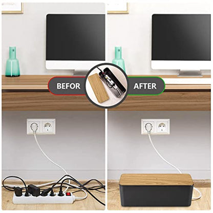 Cable Management Box Large - Wooden Grain Cable Organizer Box to Hide Wires&Power Strips,TV&Desk Computer Wires,with Cable Clips&Reusable Cable Ties for Home&Office(Black) - color: Wooden Black