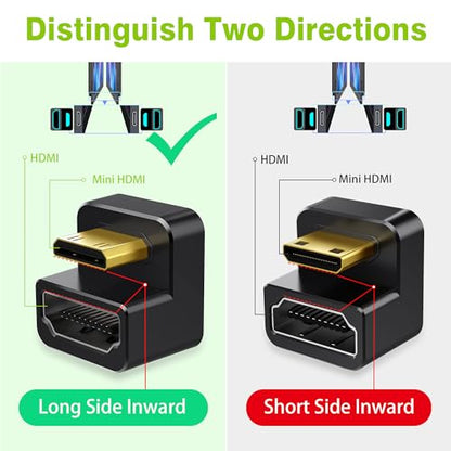 AGVEE 180 Degree Angled USB-C to USB-C Adapter and Long Side Inward U-Shaped Mini HDMI to HDMI Converter, HDMI 2.0 4k@60HZ, Coupler Extender Extension for Portable Display Monitor, Black - size: 1 Pack Long Side Inward
