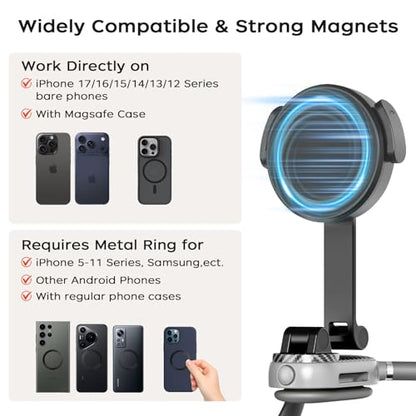 Magnetic Neck Mount for Phones, POV Phone Holder Hand Free Chest Stand Video Recording Vlog for iPhone 17 16 15 14 13 Android Phones