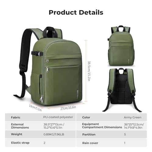 K&F CONCEPT Camera Bag Backpack, Professional DSLR/SLR/Mirrorless Camera Backpack, Photography Camera Case with Tripod Holder & Rain Cover Compatible with Canon/Sony/Nikon/FUJIFILM - color: 02-Bright Green