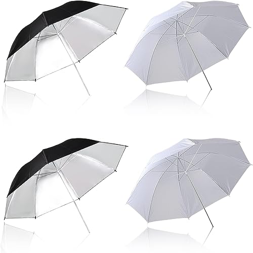 [4 Pack] Photography Umbrella Lighting Kit,43" & 33" Translucent White Soft Umbrella & Silver Reflector Umbrella KIt for Studio/Outdoor Photo and Video Lighting Accessories, Whole Set for Photography… - color: 1*33"White+1*33"Black+1*43"White+1*43"Black