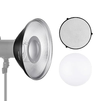 NEEWER 12"/30cm Metal Beauty Dish Bowens Mount Reflector Kit with White Diffuser Sock, Honeycomb Grid for Strobe Flash Video Light Compatible with Godox AD600 NEEWER CB60 Q4 Vision 4 S101 Series, LD30