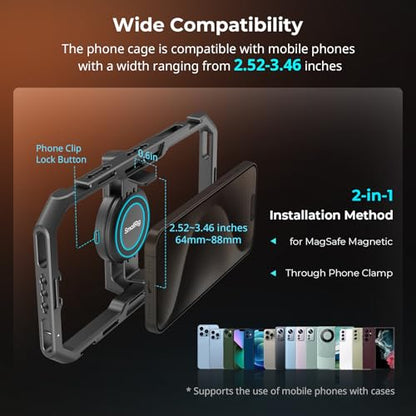 SmallRig Universal Quick Release Phone Cage Kit Basic, Aluminum Smartphone Video Rig Kit with Wireless Control Dual Handles and Phone Clip, for MagSafe, for iPhone 17 16 15 for Samsung for Pixel - style: Dual Handheld Kit
