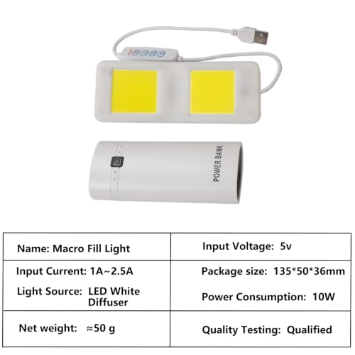 Macro Fill Light for Macro Flash Diffuser Softbox, 5V 10W LED White Diffuser Light, Portable Macro Photography Focus Assist Light for Insect Shooting and Close-Up Video - size: macro light