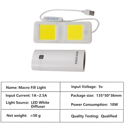 Macro Fill Light for Macro Flash Diffuser Softbox, 5V 10W LED White Diffuser Light, Portable Macro Photography Focus Assist Light for Insect Shooting and Close-Up Video - size: macro light
