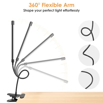 ShineTech LED Desk Lamp with Clamp, 3-Head Ultra-Wide Lighting, 4 Color Modes, Adjustable Gooseneck Task Lamp, Eye-Safe Dimming, Memory & Auto-Off Timer, Desk Light for Home Office, Study, Reading