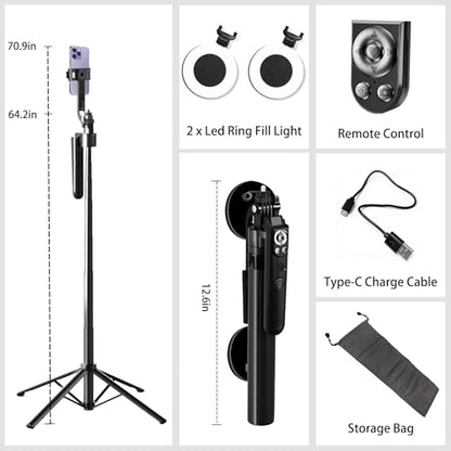 Auto Face Tracking Selfie Stick Tripod for iPhone with Light 360 Rotation that Follows Your Movement 70.9" Camera Tripod Stand with Remote for Content Creator Vlog Live Stream Video Recording - style: A-Auto Face Tracking Tripod with 2 Ring Light