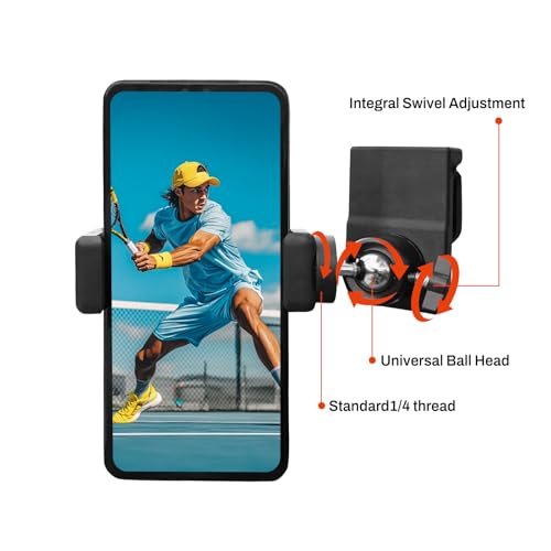 360° Adjustable Dual-Use Phone Holder,Tennis Net & Chain Fence Camera Mount | 360° angle adjustment | Fits phones & action cameras | Dual-use tennis net & chain-link | Standard 1/4"-20 screw interface