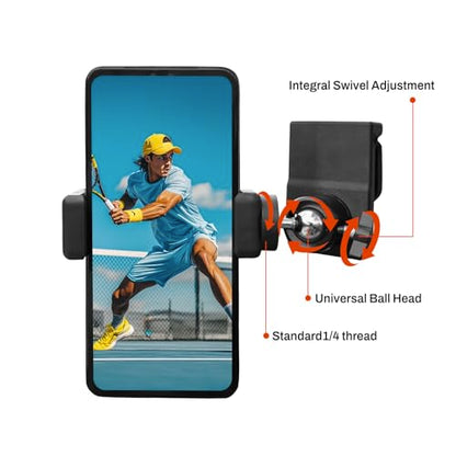 360° Adjustable Dual-Use Phone Holder,Tennis Net & Chain Fence Camera Mount | 360° angle adjustment | Fits phones & action cameras | Dual-use tennis net & chain-link | Standard 1/4"-20 screw interface