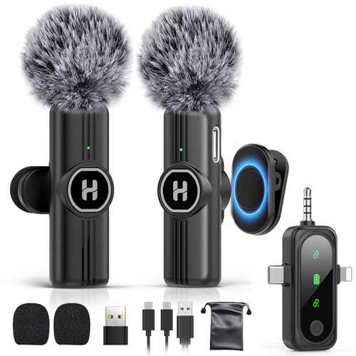 HEHOTTC 3 in 1 Mini Wireless Lavalier Microphone for All Devices (iOS, Andriod, Camera, PC) - Noise Reduction Lapel Mic for Recording, Clip on Omni Lav Mic for Video Recording, Tiktok, YouTube, Vlog - color: Matte Black, size: Without Charging Case
