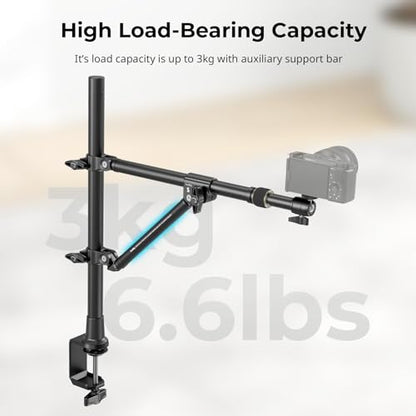 SMALLRIG Triangle Camera Desk Mount, Max. Load 3kg/ 6.6lbs, Overhead Mount with Auxiliary Support Rod, with Phone Holder and Small Ball Head for Camera/Phone/Light/Webcam - style: Clamp 4304