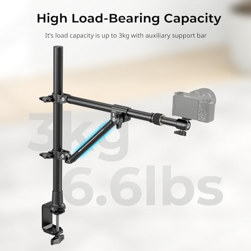 SMALLRIG Triangle Camera Desk Mount, Max. Load 3kg/ 6.6lbs, Overhead Mount with Auxiliary Support Rod, with Phone Holder and Small Ball Head for Camera/Phone/Light/Webcam - style: Clamp 4304