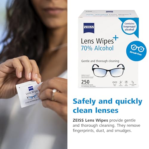 ZEISS Pre-Moistened Lens Cleaning Wipes with 70% Alcohol, 250 Count - size: 250 Count (Pack of 1)