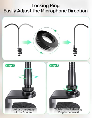 19" Flexible Gooseneck Mic Stand with Desk Clamp【Heavy Duty】 & with 2 Mic Holders, 1/4" & 3/8" Adapters，for Gaming, Live Streaming, Podcast, Conference, and Podium - size: Heavy-Duty Clamp
