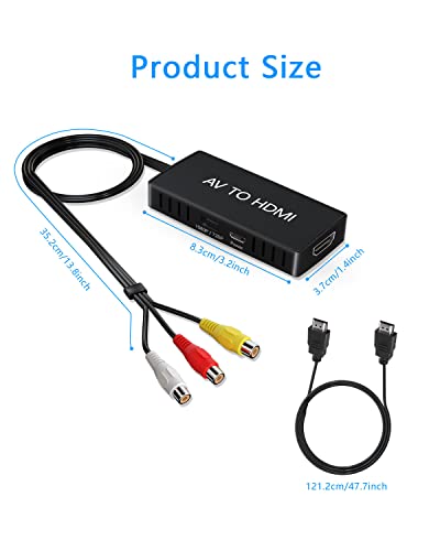 VIXLW AV to HDMI Converter, RCA to HDMI Adapter, 720P/1080P RCA Composite CVBS Adapter Support PAL/NTSC for PC, Laptop, TV, WII, Xbox, PS2, PS3, STB, VHS, VCR, Blue-Ray DVD Players - color: black