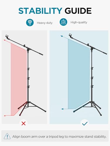 InnoGear Microphone Stand Floor, Adjustable Tripod Boom Mic Stand with Tablet Phone Holder Carrying Bag 2 Mic Clips 3/8" to 5/8" Adapter for Blue Yeti SM58 SM48 Fifine K669B, Podcast Singing Stage