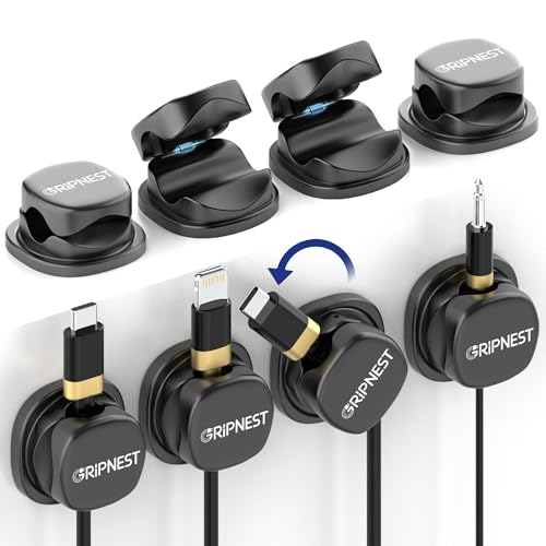 Never-Lose 1s Lock Spring Cable Solution – Rotatable Cable Clips, Strong Adhesive Cord Organizer & Wire Holder for Desk, Car & Nightstand, Secure Cable Management, 8 Pack (Black) - size: Pack of 8