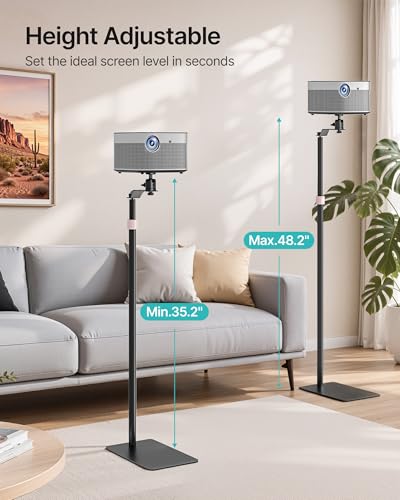 PEGZONE Projector Stand -Height Adjustable Floor Stand with 1/4'' Screw Heavy-Duty Steel Base Projector Mount Extends 35" to 48,Compatible with Projector, Camera for Home & Office & Outdoor