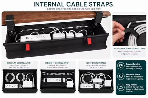 Under Desk Cable Management Tray, 90CM Extra Large, No-Drill Clamp Mount Cable Organizer, Hide Power Strips, Adapters & Wires, Easy Access Fabric Cable Basket for Standing Desks & Home Offices