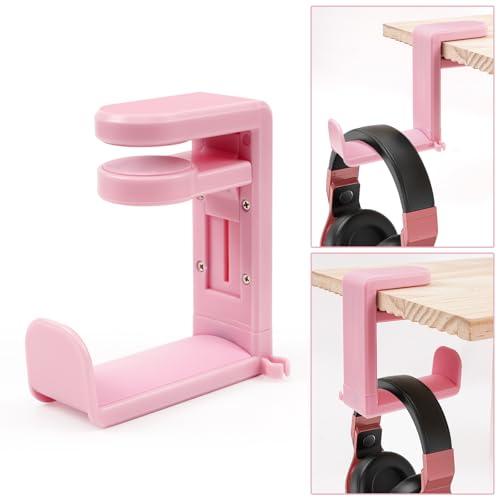 Rotating Headphone Stand, Multi-Functional 360° Rotatable Adjustable Clamp-on Under Desk Headset Stand, Universal Gaming and Office Headphone Holder, Pink - color: Pink